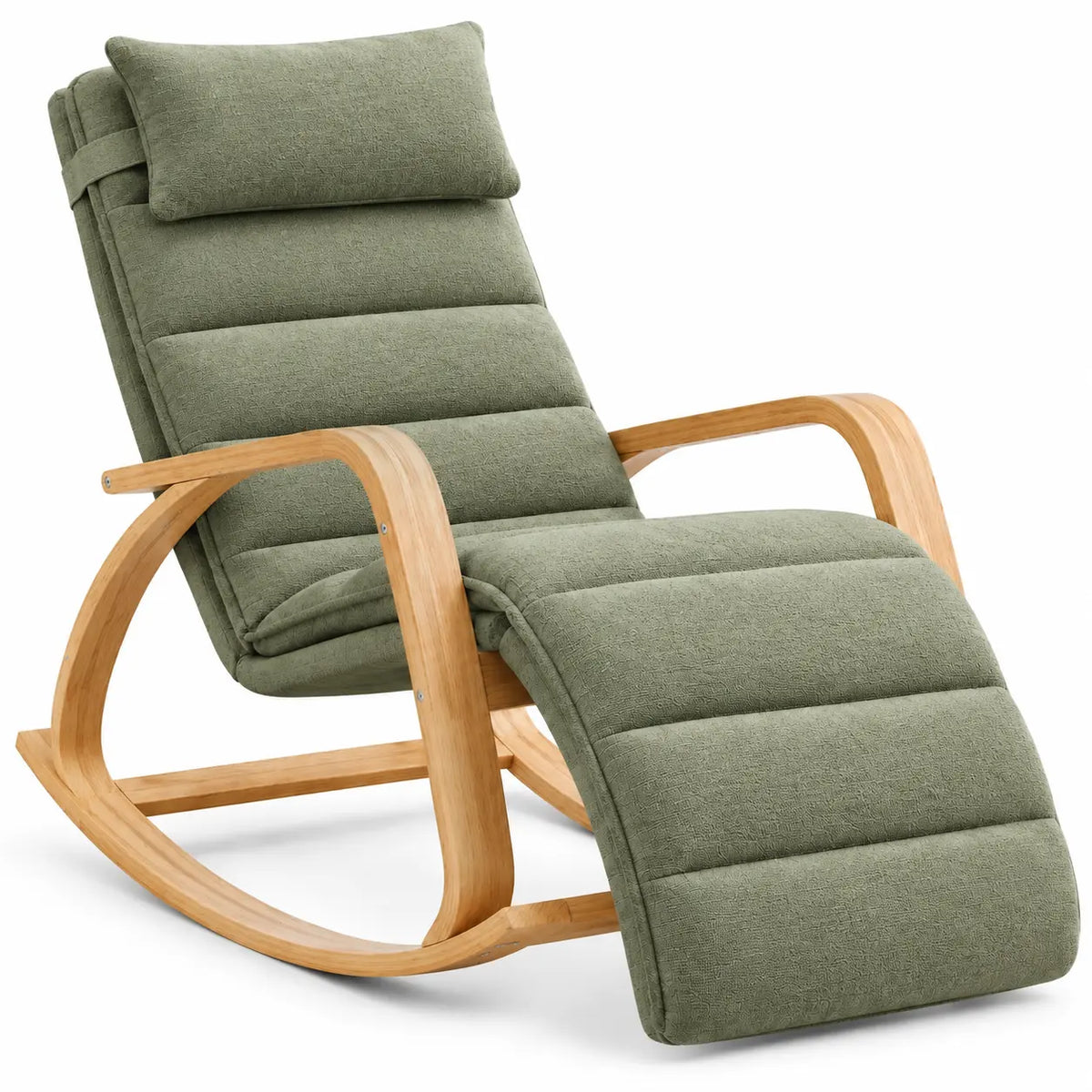 Mecedora con asiento alargado con respaldo alto, verde y marrón