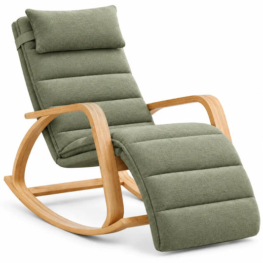 Mecedora con asiento alargado con respaldo alto, verde y marrón