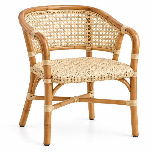 Silla con respaldo con detalles de entramado, marrón