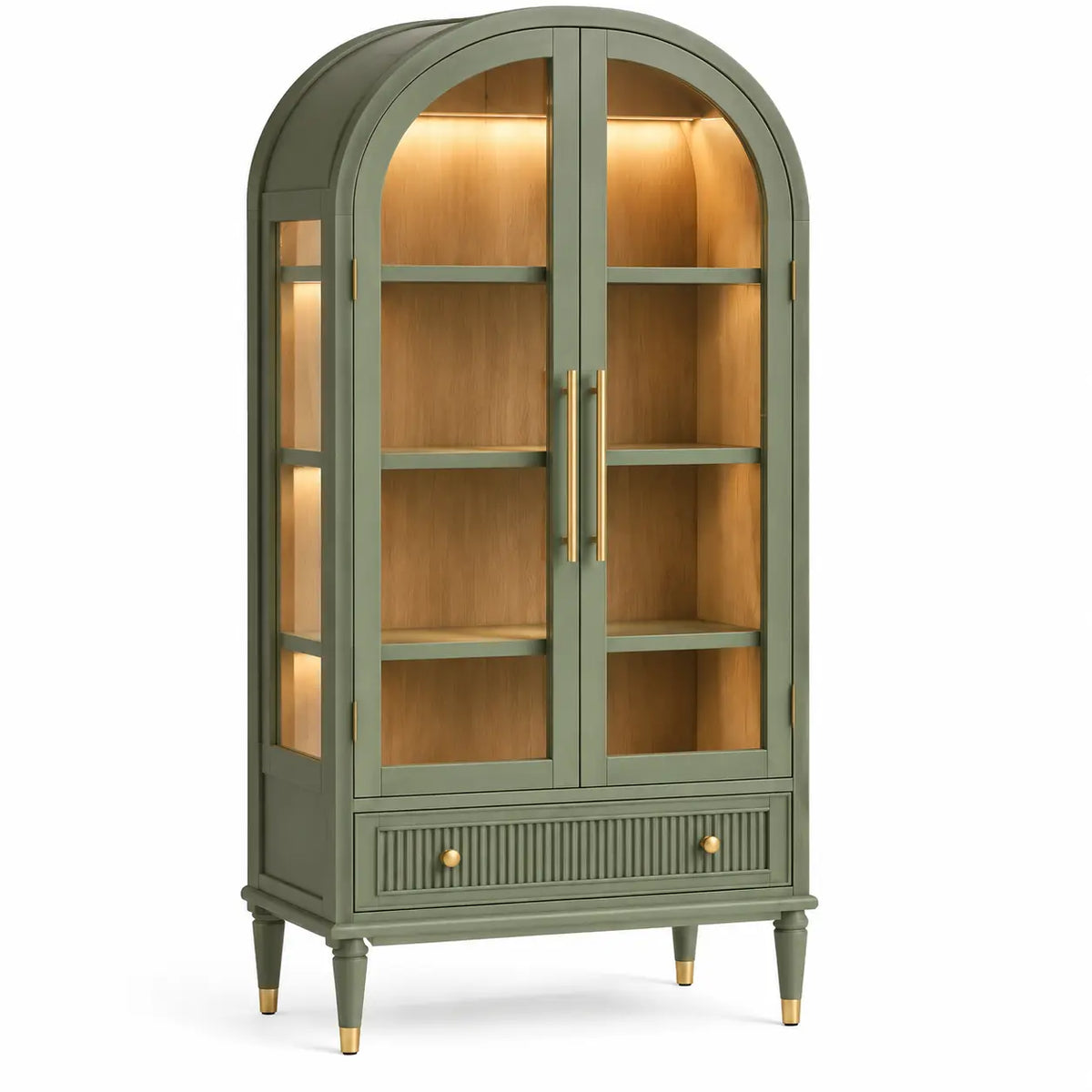 Vitrina de almacenamiento con formas arqueadas, verde